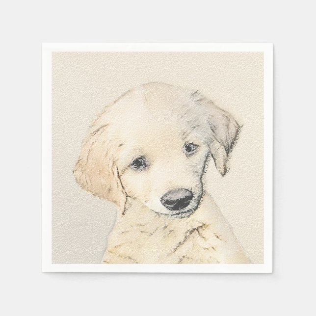 Golden Retriever Puppy Painting - Original Dog Art Serviette (Vorderseite)