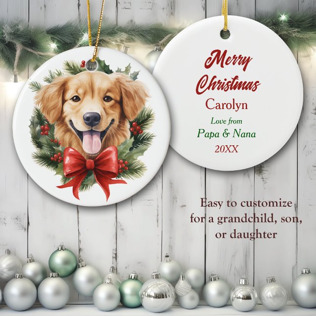 Golden Retriever Puppy Red Bow Kraath Weihnachten Keramik Ornament (Von Creator hochgeladen)