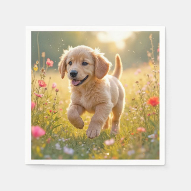 Golden Retriever Puppy Running In a Meadow Serviette (Vorderseite)