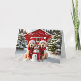Golden Retriever Puppy Snowman Weihnachtskarte Feiertagskarte
