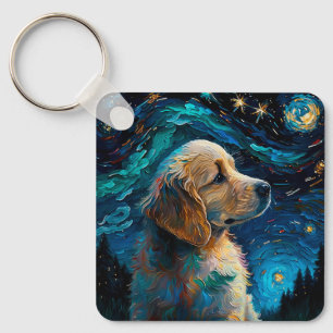 Golden Retriever Puppy Starry Night Van Gogh Style Schlüsselanhänger