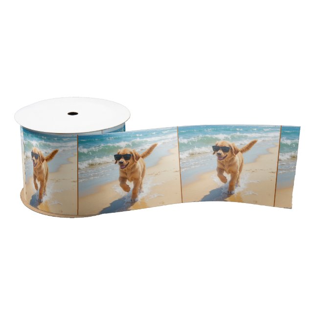 Golden Retriever Puppy Walking the Beach Satinband (Spule)