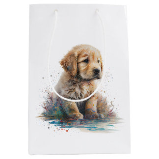 Golden Retriever Puppy Watercolor Kunst Mittlere Geschenktüte