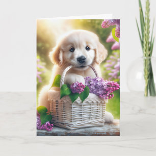 Golden Retriever Puppy zum Geburtstag mit Lilac Ba Karte