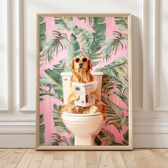 Golden Retriever Reading on Toilet Bathroom Print, Poster (Von Creator hochgeladen)