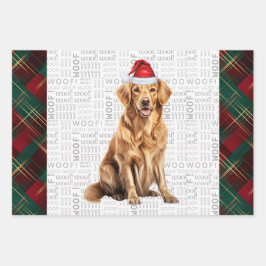 Golden Retriever Red Green Holiday Kariert Weihnac Geschenkpapier Set