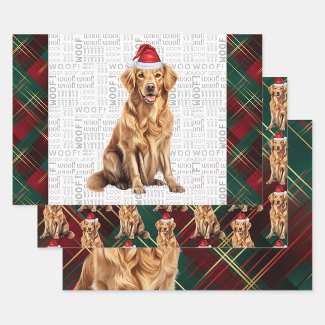 Golden Retriever Red Green Holiday Kariert Weihnac Geschenkpapier Set (Set)