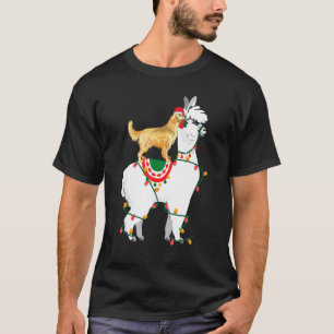 Golden Retriever Reiten Llama Lights Santa Christ T-Shirt