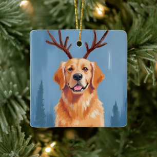 Golden Retriever Rentier-Geweih Weihnachten Keramikornament