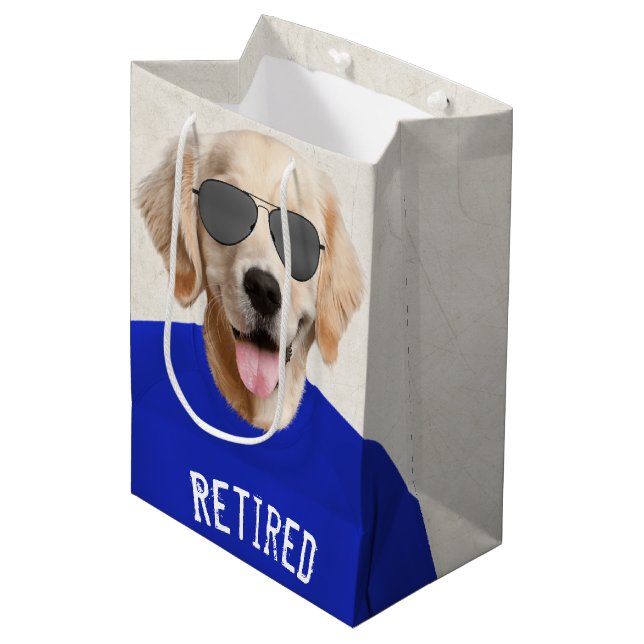 Golden Retriever Retirement Spaß Medium Gift Bag Mittlere Geschenktüte (Vorderseite Schrägansicht)