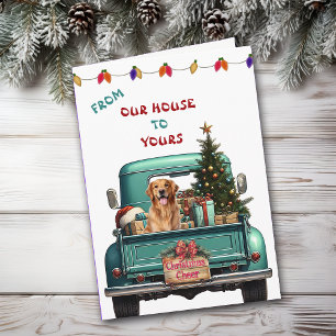 Golden Retriever Retriever Retro Farm Truck Weihna Feiertagskarte