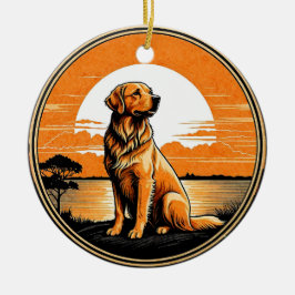 Golden Retriever Retro Sunset Dog Lover Keramik Ornament