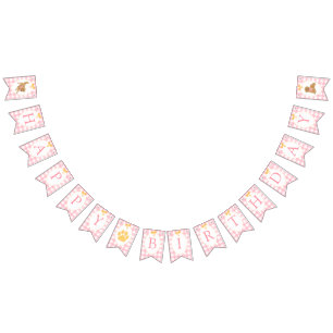 Golden Retriever Rosa Gingham Geburtstag Wimpelkette