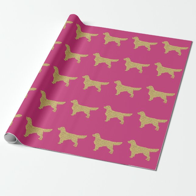Golden Retriever | Rosa Glitzer Geschenkpapier (Ungerollt)