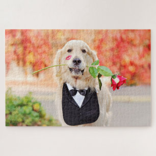 Golden Retriever Rote Rose Liebe Hund Natur Tier Puzzle
