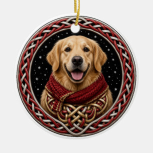 Golden Retriever roter Schal keltisches Weihnachte Keramik Ornament