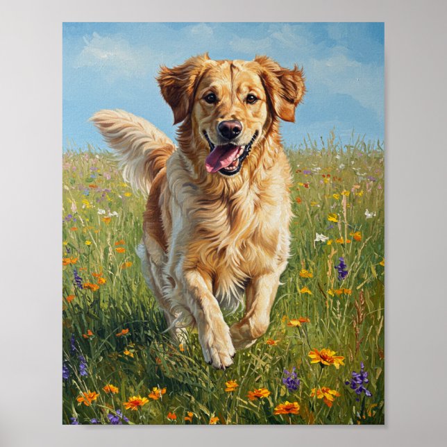 Golden Retriever Run | Impressionist Art Poster (Vorne)
