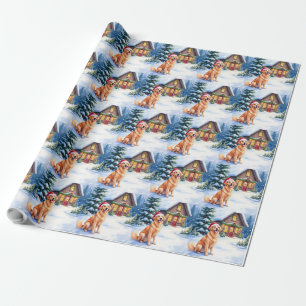 Golden Retriever Rustic Cabin Santa Hut Weihnachte Geschenkpapier