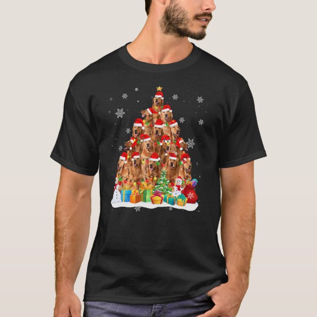 Golden Retriever Santa Christmas Tree Lights Dog X T-Shirt (Vorderseite)