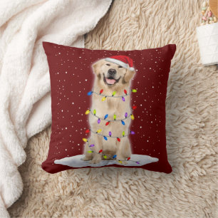 Golden retriever Santa Christmas Tree Lights Xmas Kissen