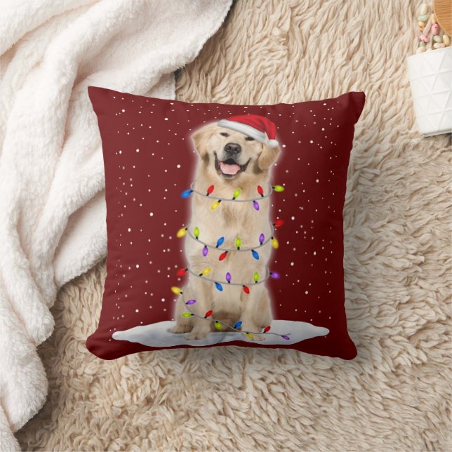 Golden retriever Santa Christmas Tree Lights Xmas Kissen (Decke)