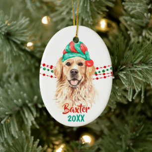 Golden Retriever Santa Hat Holiday String Beads Keramik Ornament