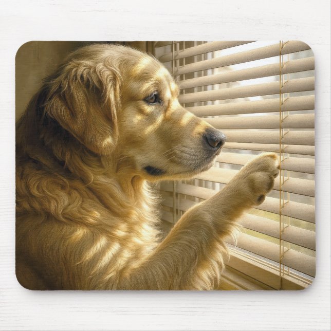 Golden Retriever schaut durch sonnendurchflutete J Mousepad (Vorne)