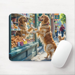 Golden Retriever schaut in ein Bäckereifenster Mousepad
