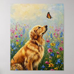 Golden Retriever & Schmetterling Expressive Kuns Poster