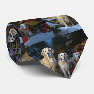 Golden Retriever Schnee-Schlitten Weihnachtsdekora Krawatte