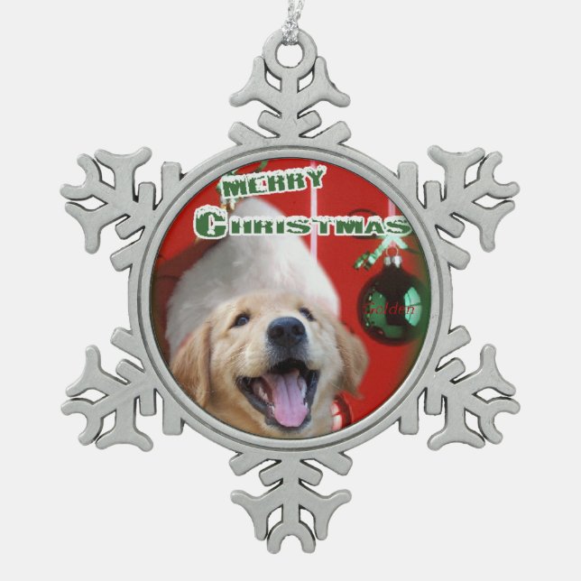 Golden Retriever Schneeflocken Zinn-Ornament (Vorderseite)
