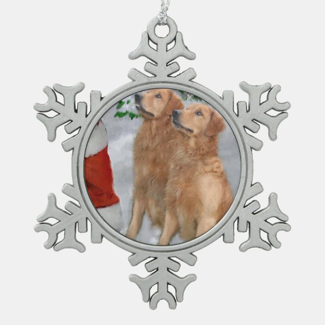 Golden Retriever Schneeflocken Zinn-Ornament (Vorderseite)