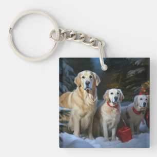 Golden Retriever Schneeschlitten Weihnachtsdekorat Schlüsselanhänger