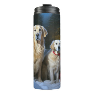 Golden Retriever Schneeschlitten Weihnachtsdekorat Thermosbecher