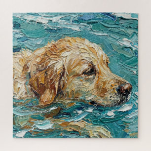 Golden Retriever Schwimmen I Türkisblaue Farbe Puzzle