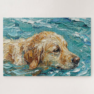 Golden Retriever Schwimmen I Türkisblaue Farbe Puzzle
