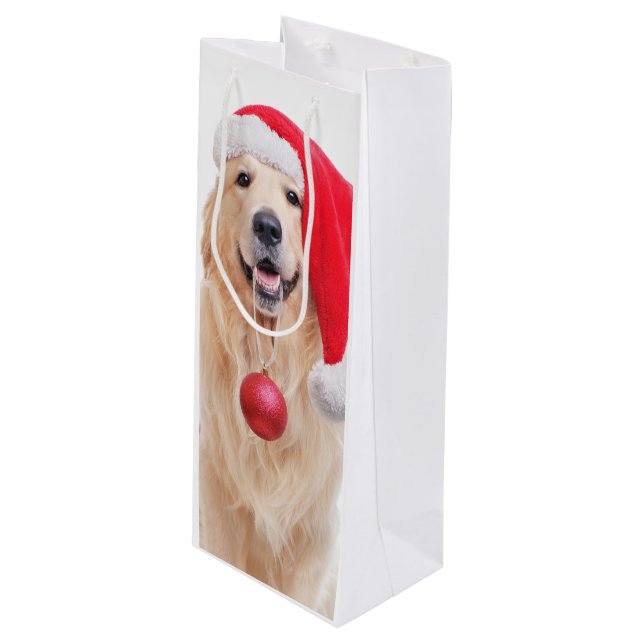 Golden Retriever Sentiero in Cresta: Geschenktüte Für Weinflaschen (Vorderseite Schrägansicht)