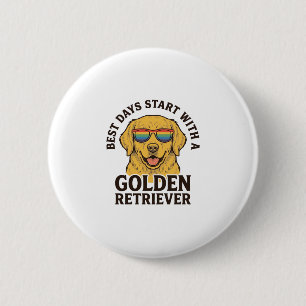 Golden Retriever-Shirt mit Retro-Sonnenbrille Hund Button