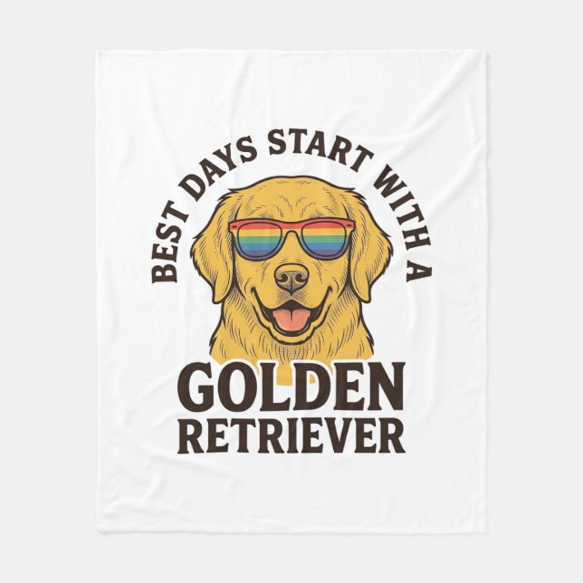 Golden Retriever-Shirt mit Retro-Sonnenbrille Hund Fleecedecke (Vorderseite)