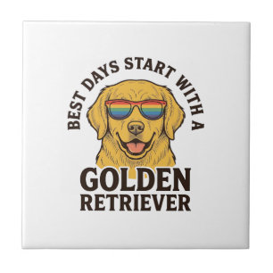 Golden Retriever-Shirt mit Retro-Sonnenbrille Hund Fliese