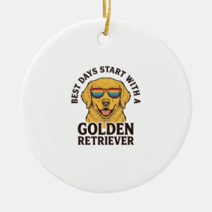 Golden Retriever-Shirt mit Retro-Sonnenbrille Hund Keramik Ornament