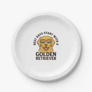 Golden Retriever-Shirt mit Retro-Sonnenbrille Hund Pappteller