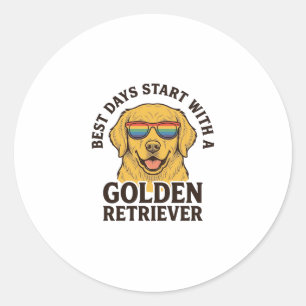 Golden Retriever-Shirt mit Retro-Sonnenbrille Hund Runder Aufkleber