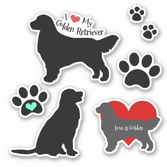 Golden Retriever Silhouette and Pawprints Group Aufkleber (Vorderseite)