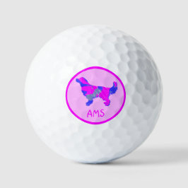 Golden Retriever Silhouette Hot Pink & Blue Golfball
