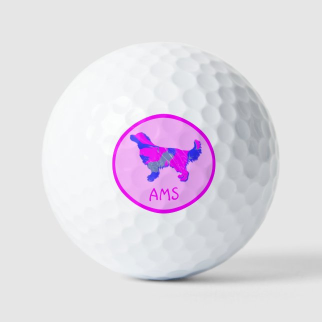 Golden Retriever Silhouette Hot Pink & Blue Golfball (Vorderseite)