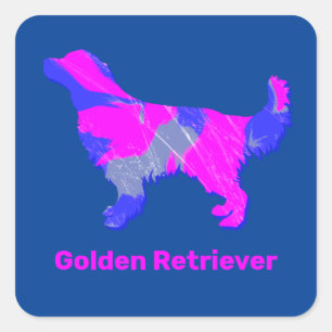 Golden Retriever Silhouette Hot Pink & Blue Quadratischer Aufkleber