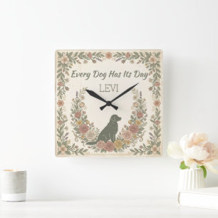 Golden Retriever Silhouette Vintage Personalisiere Quadratische Wanduhr