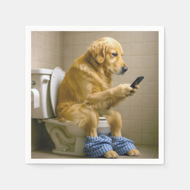Golden Retriever Sitting On the Toilet Texting Serviette (Vorderseite)