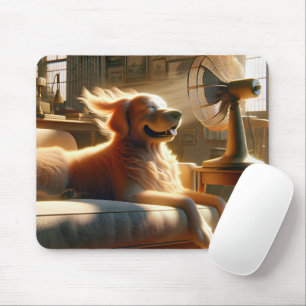 Golden Retriever sitzend vor dem Lüfter Mousepad